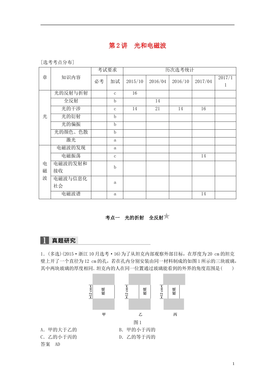 高考物理二轮复习专题五加试选择题题型强化多选题型第讲光和电磁波学案_第1页