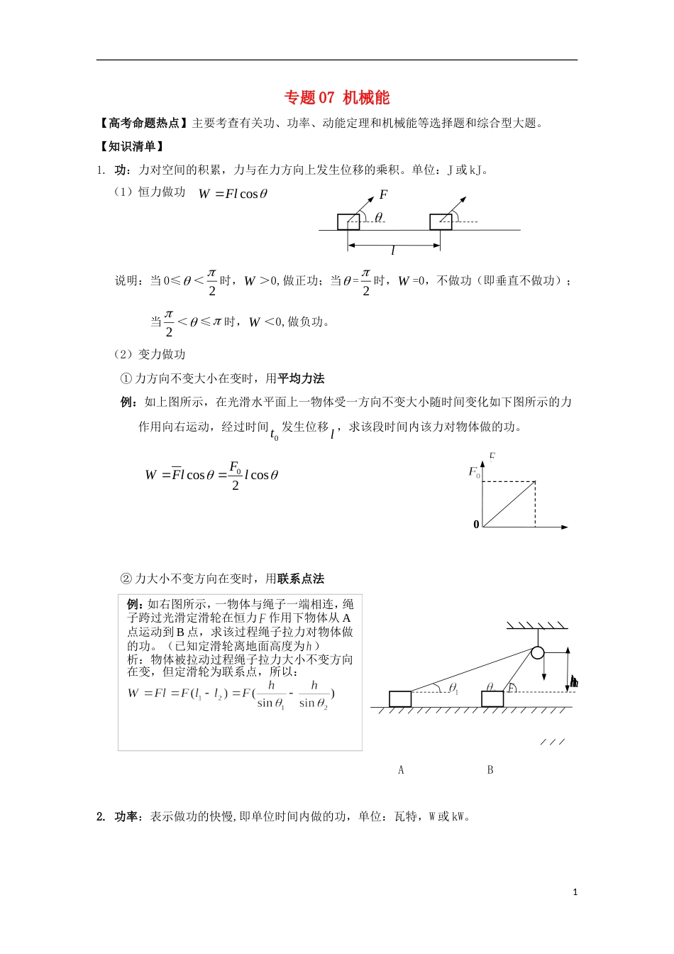 高考物理热点快速突破必考部分专题机械能_第1页