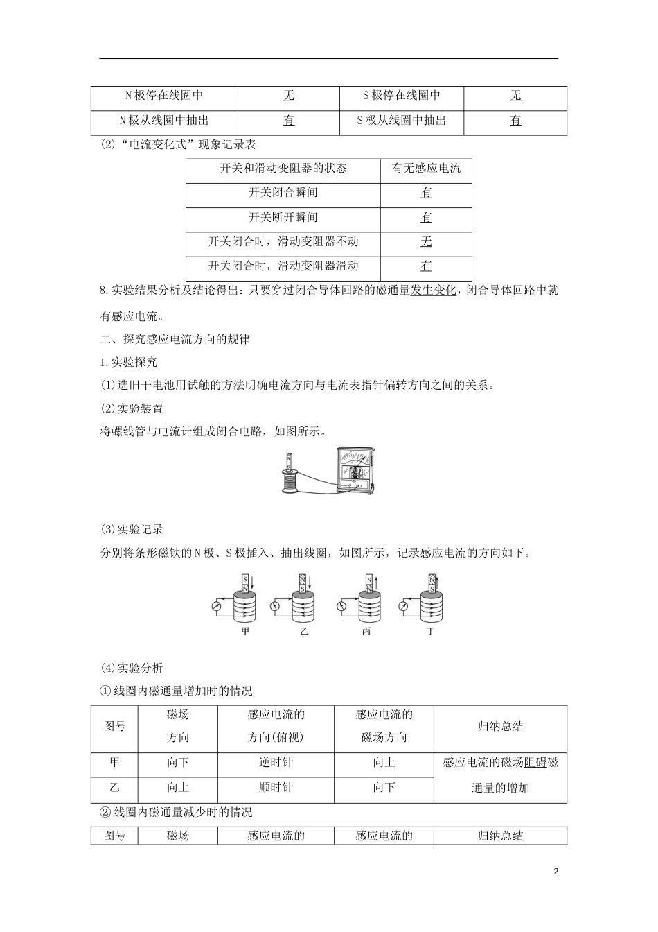 高考物理大一轮复习第九章电磁感应实验探究电磁感应的产生条件实验探究感应电流方向的规律学案_第2页