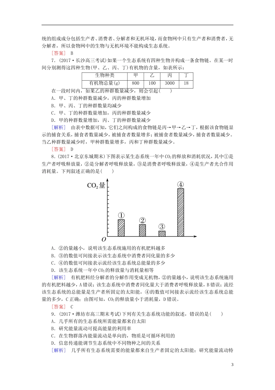 高考生物二轮复习专题七生态与保护跟踪强化训练生态系统的结构和功能_第3页