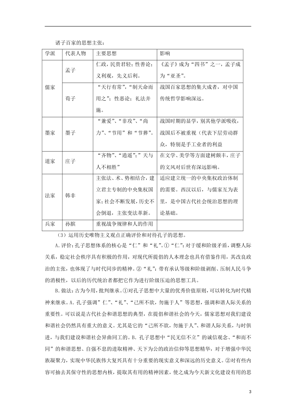 高考历史二轮复习专题中国古代传统文化的主流思想教学案_第3页