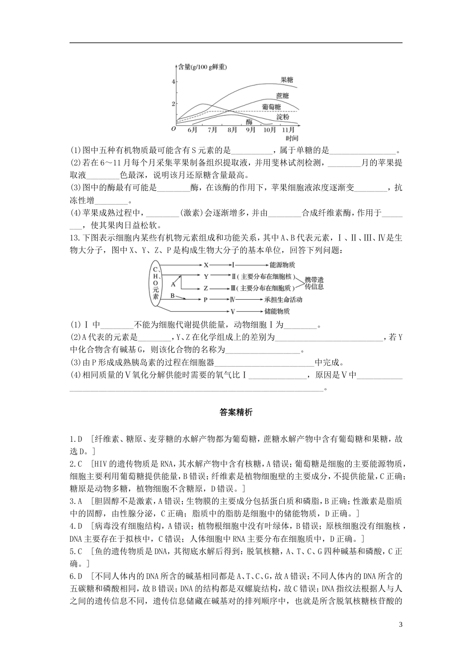 高考生物重点强化练第练多角度分析糖类脂质和核酸的分子组成及其功能北师大_第3页