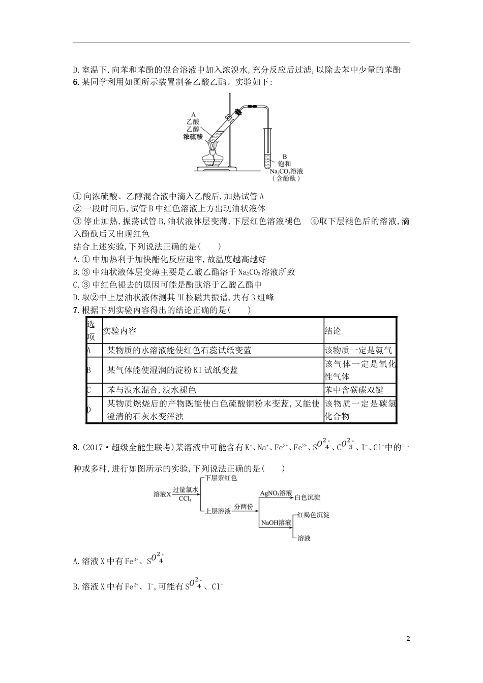 高考化学二轮专题复习综合训练六化学实验_第2页