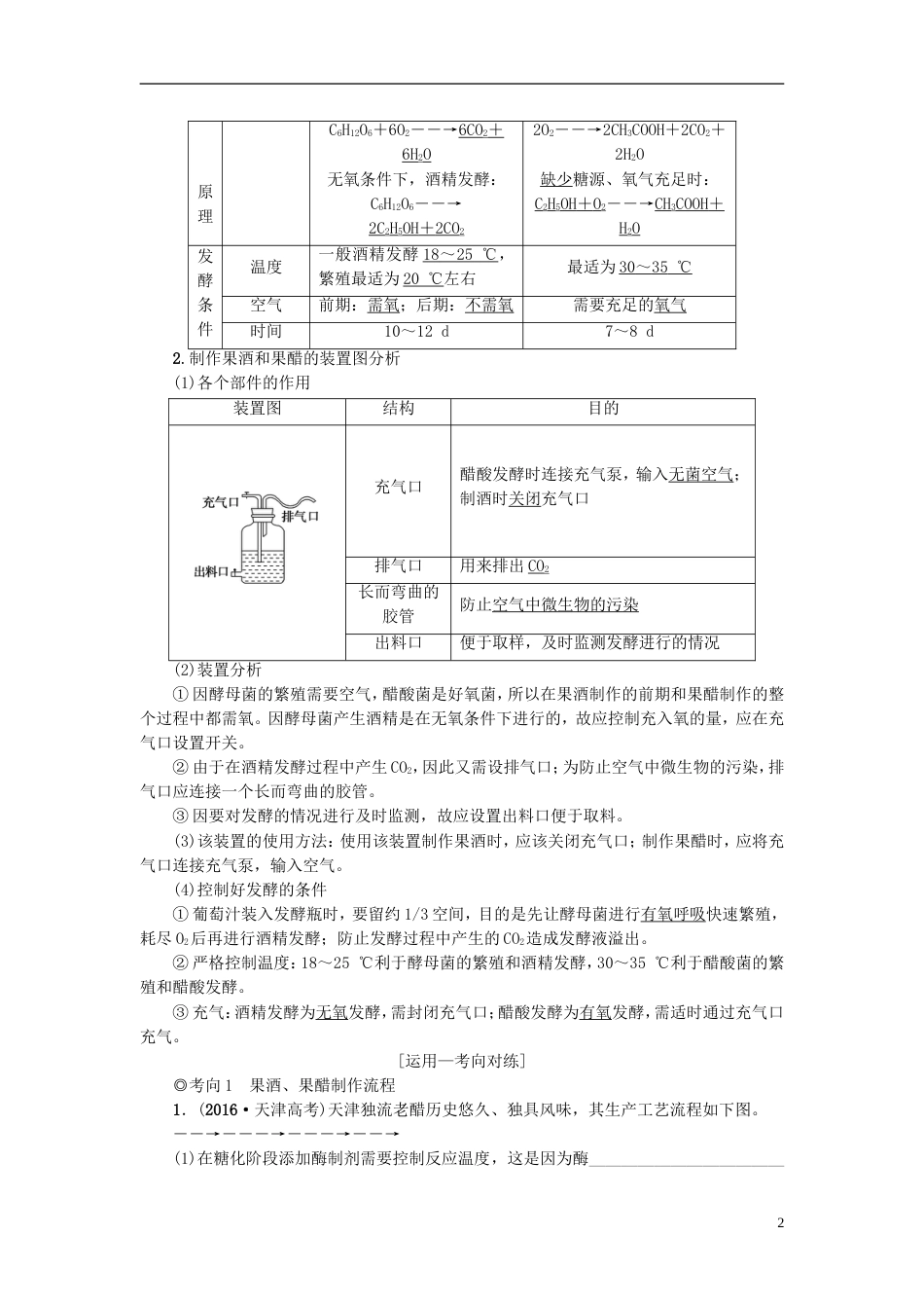 高考生物一轮复习生物技术实践第讲发酵技术实践学案苏教_第2页