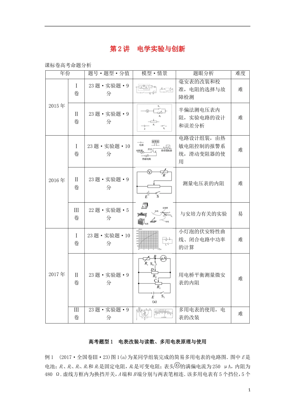 高考物理大二轮复习专题九实验技能与创新第讲电学实验与创新讲学案_第1页