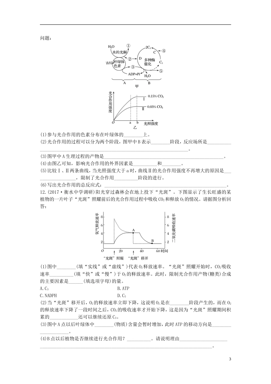 高考生物重点强化练第练辨析光用过程分析影响光用的因素北师大_第3页