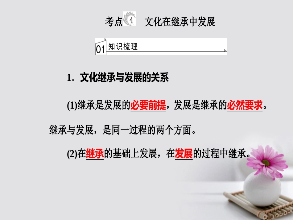 高考政治一轮复习 文化与生活 专题十 文化传承与创新 考点4 文化在继承中发展课件_第2页