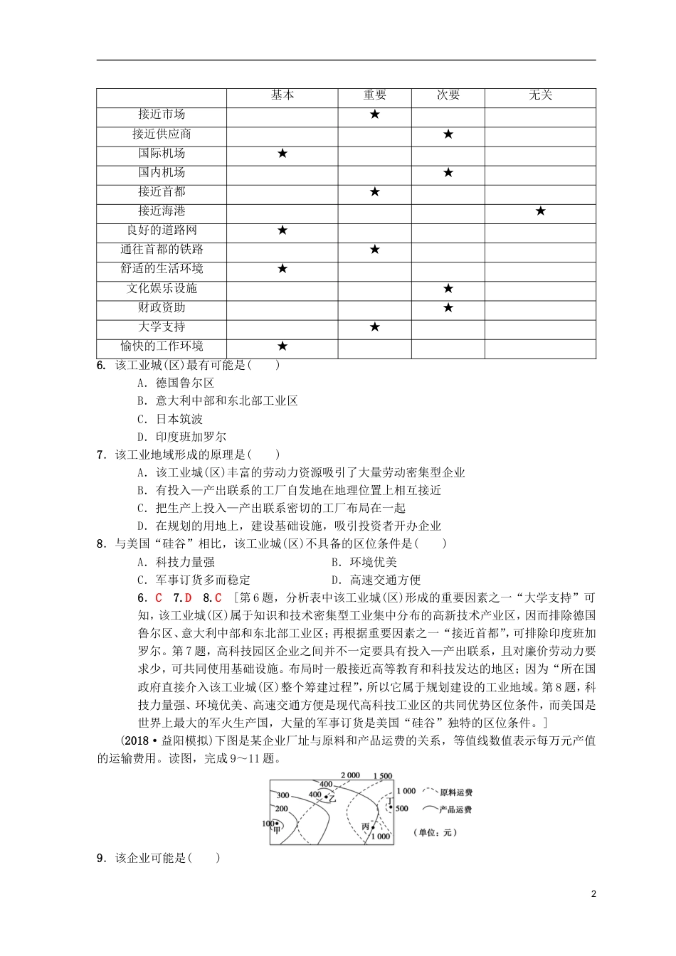 高考地理一轮复习重点强化练工业位条件分析中图_第2页