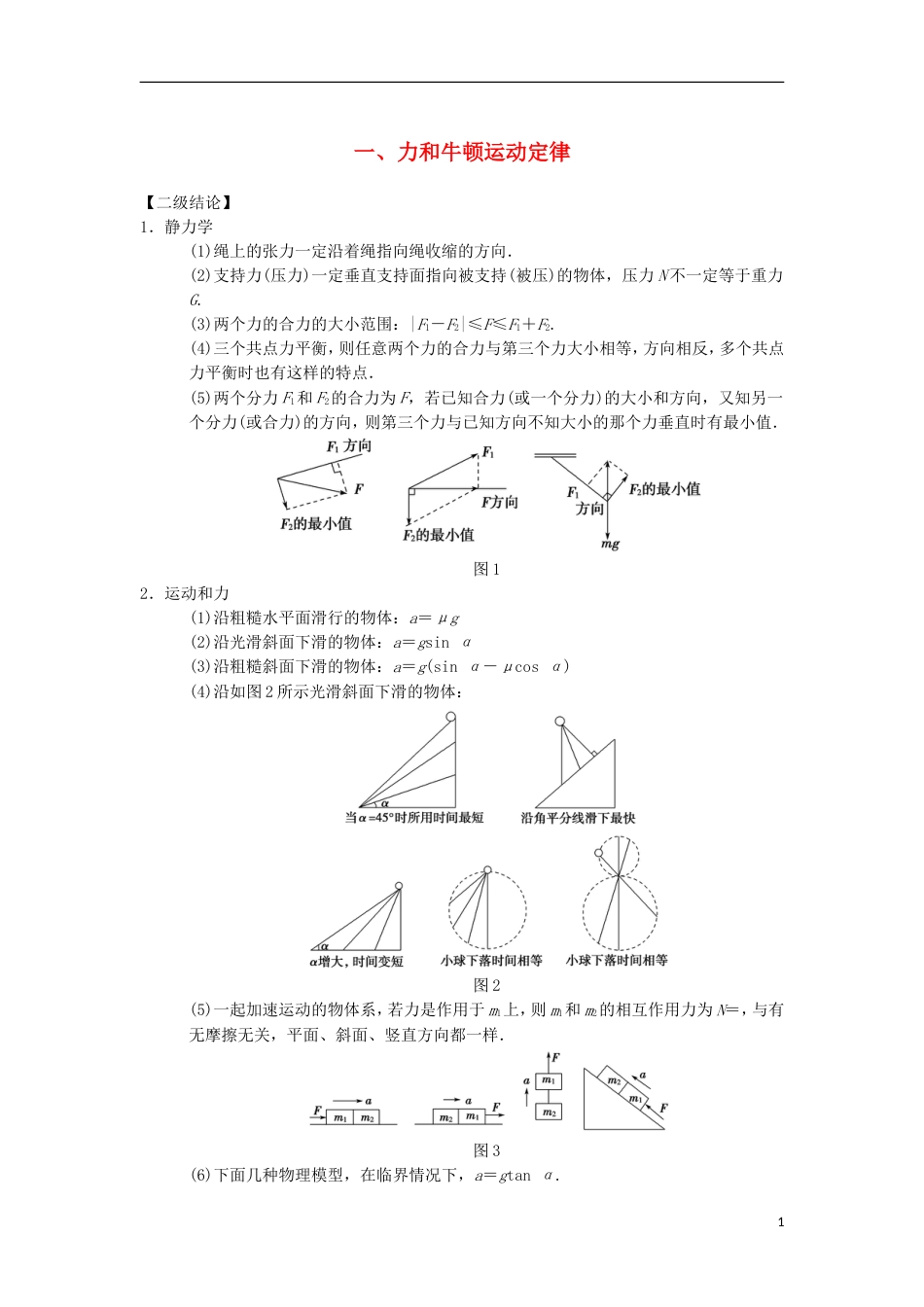 高考物理二轮复习第部分专项考前回扣结论性语句再强化力和牛顿运动定律学案_第1页