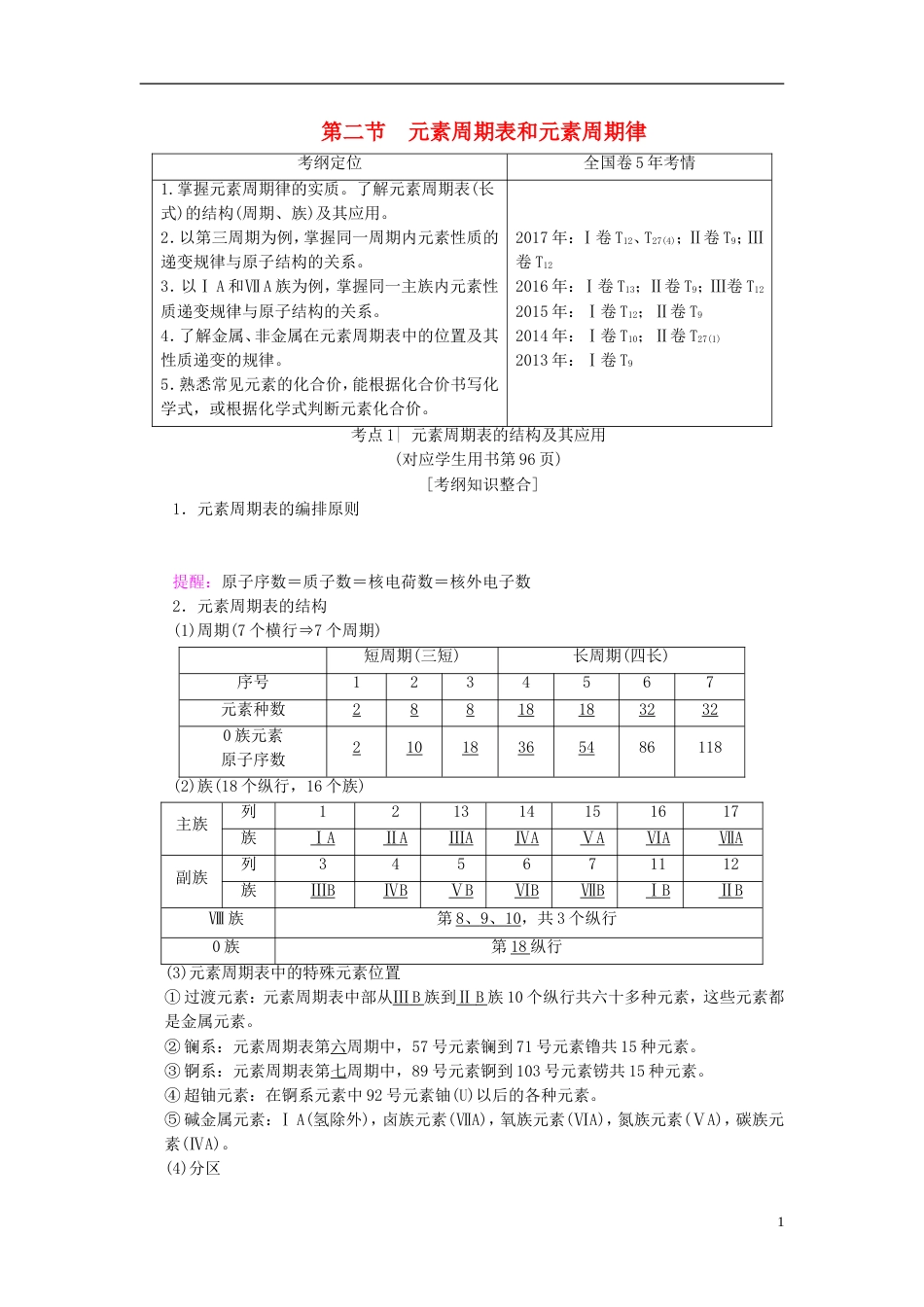 高考化学一轮复习第章物质结构元素周期律第节元素周期表和元素周期律学案_第1页