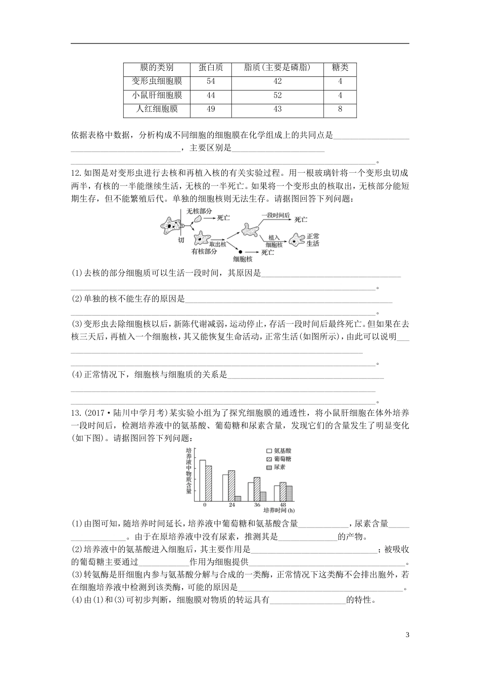 高考生物重点强化练第练从结构与功能的关系理解细胞膜细胞核北师大_第3页