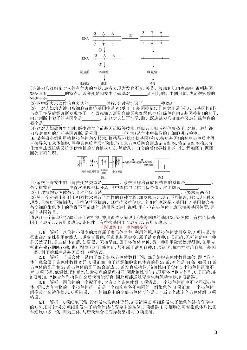 高考生物专题训练生物的变异_第3页