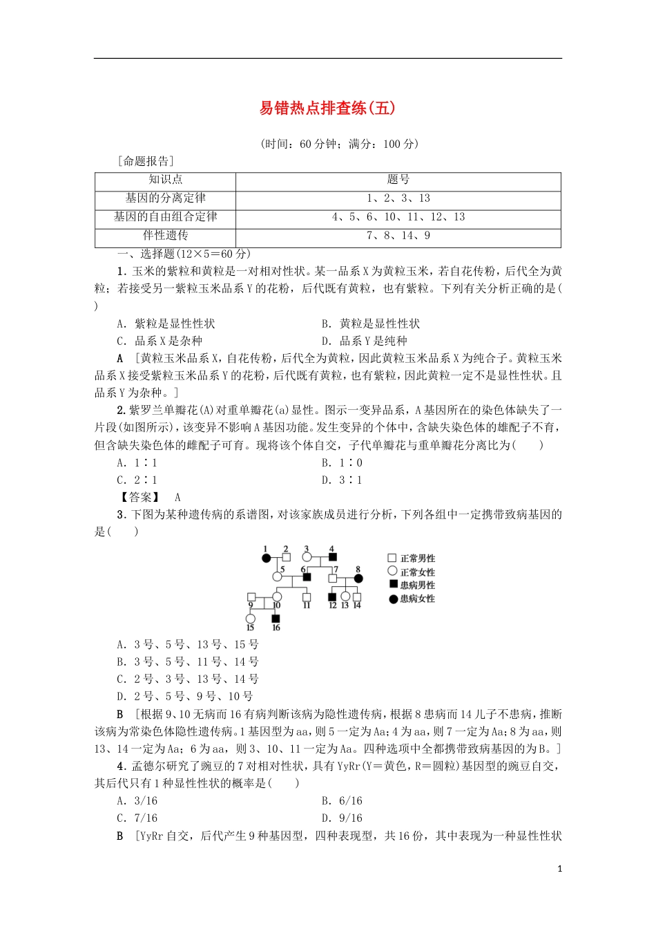高考生物易错热点排查练五_第1页
