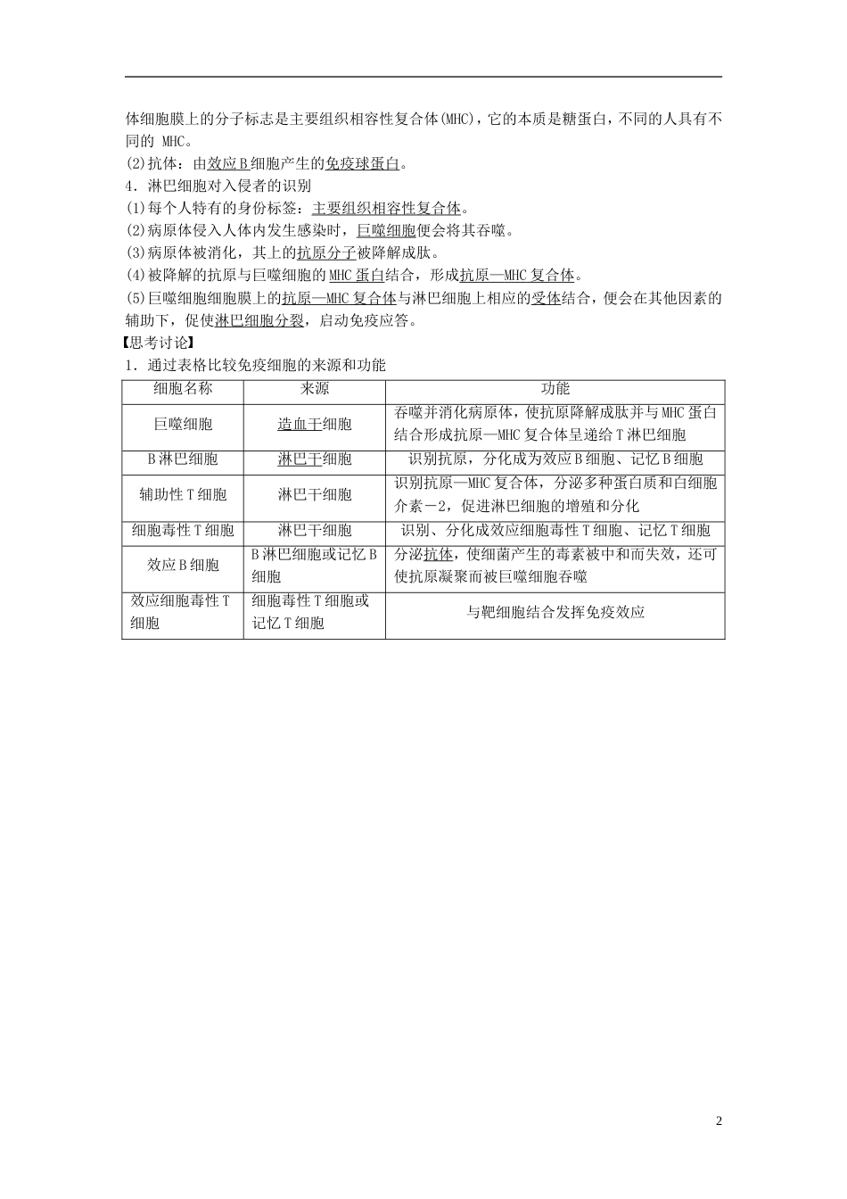 高考生物一轮总复习第七单元生物体生命活动的调节与免疫第讲免疫系统与免疫功能学案_第2页
