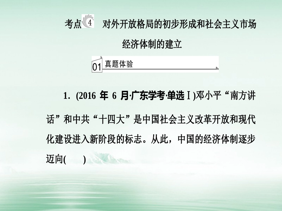 高考历史一轮复习 专题十三 中国特色社会主义建设的道路 考点4 对外开放格局的初步形成和社会主义市场经济体制的建立课件_第2页