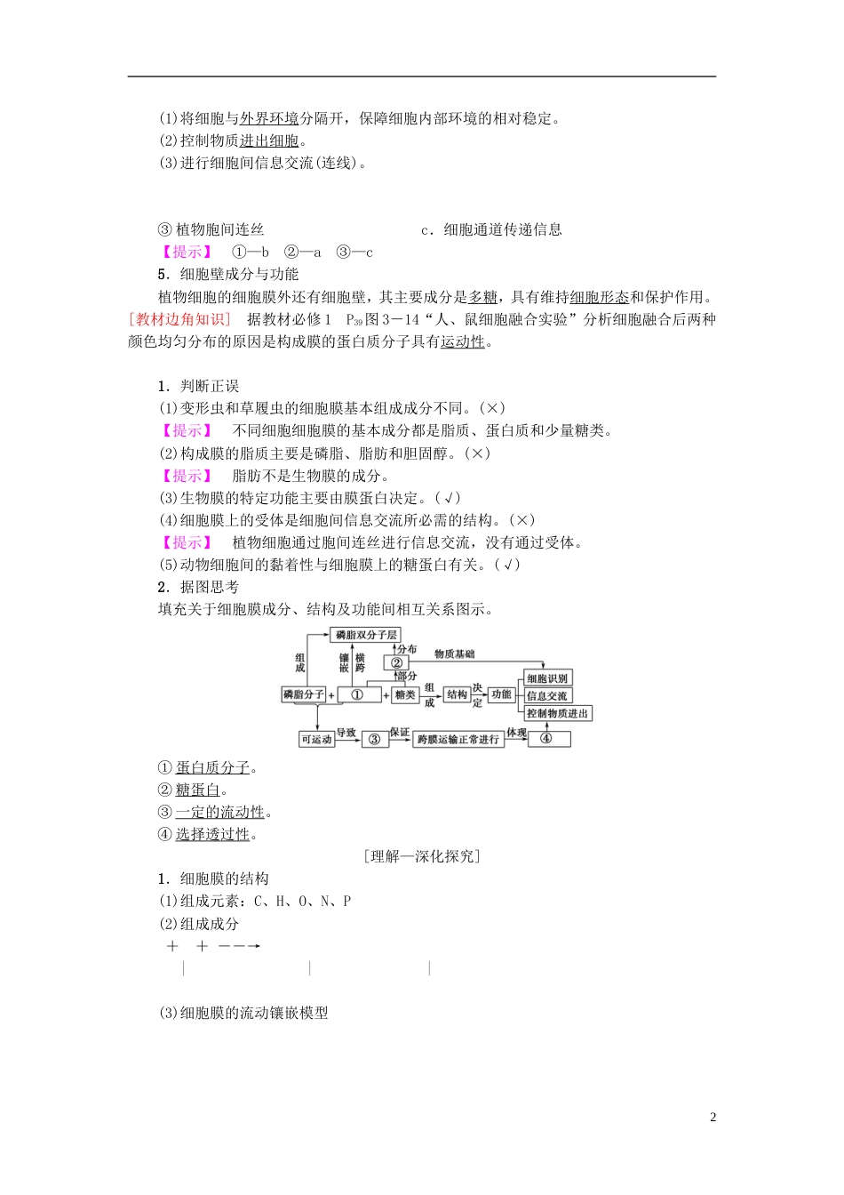 高考生物一轮复习第单元细胞的结构和功能第讲细胞膜和细胞核学案苏教_第2页