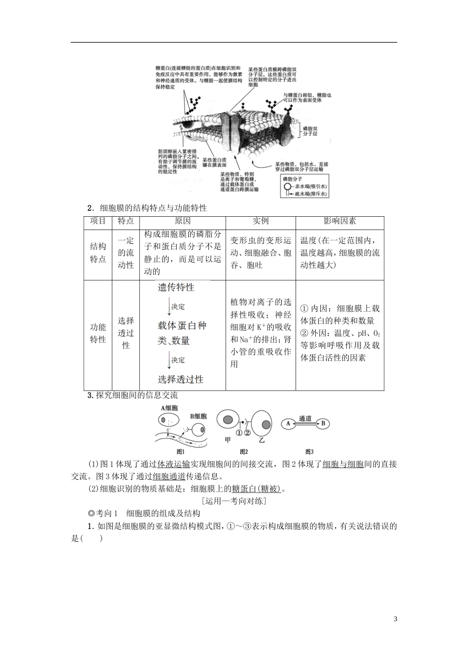 高考生物一轮复习第单元细胞的结构和功能第讲细胞膜和细胞核学案苏教_第3页
