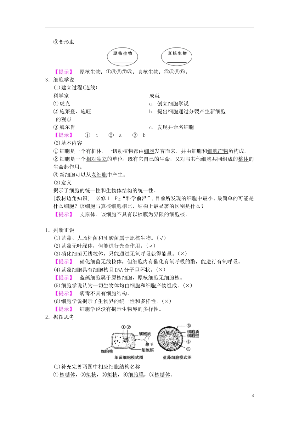 高考生物一轮复习第单元细胞及其分子组成第讲走近细胞学案_第3页