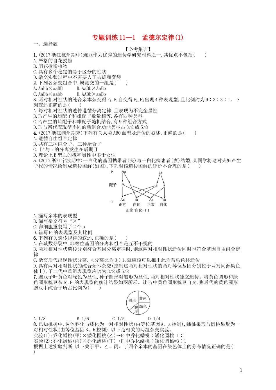 高考生物专题训练孟德尔定律_第1页