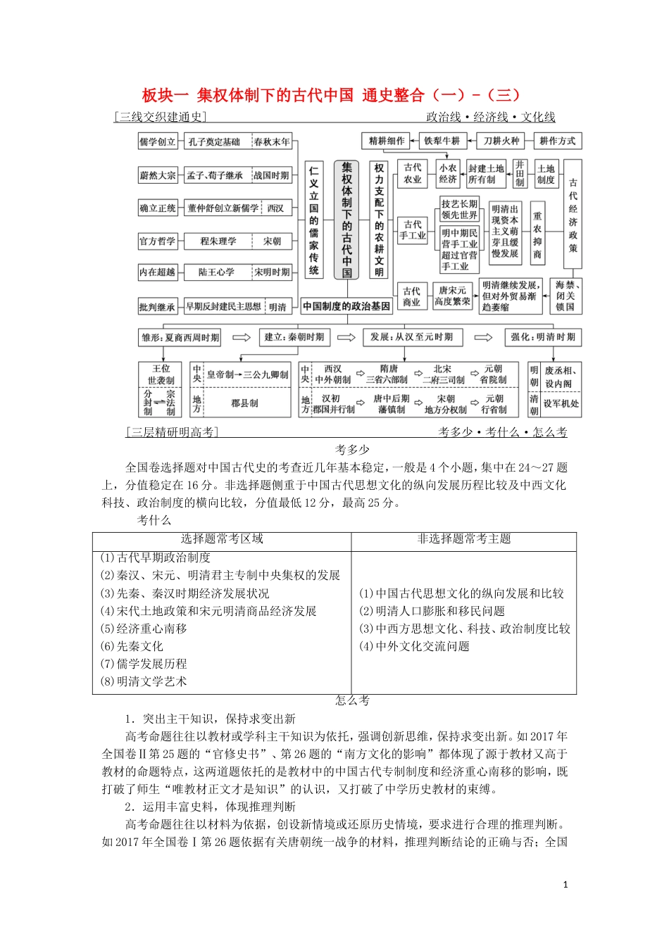 高考历史二轮复习板块一集权体制下的古代中国通史整合一三学案_第1页