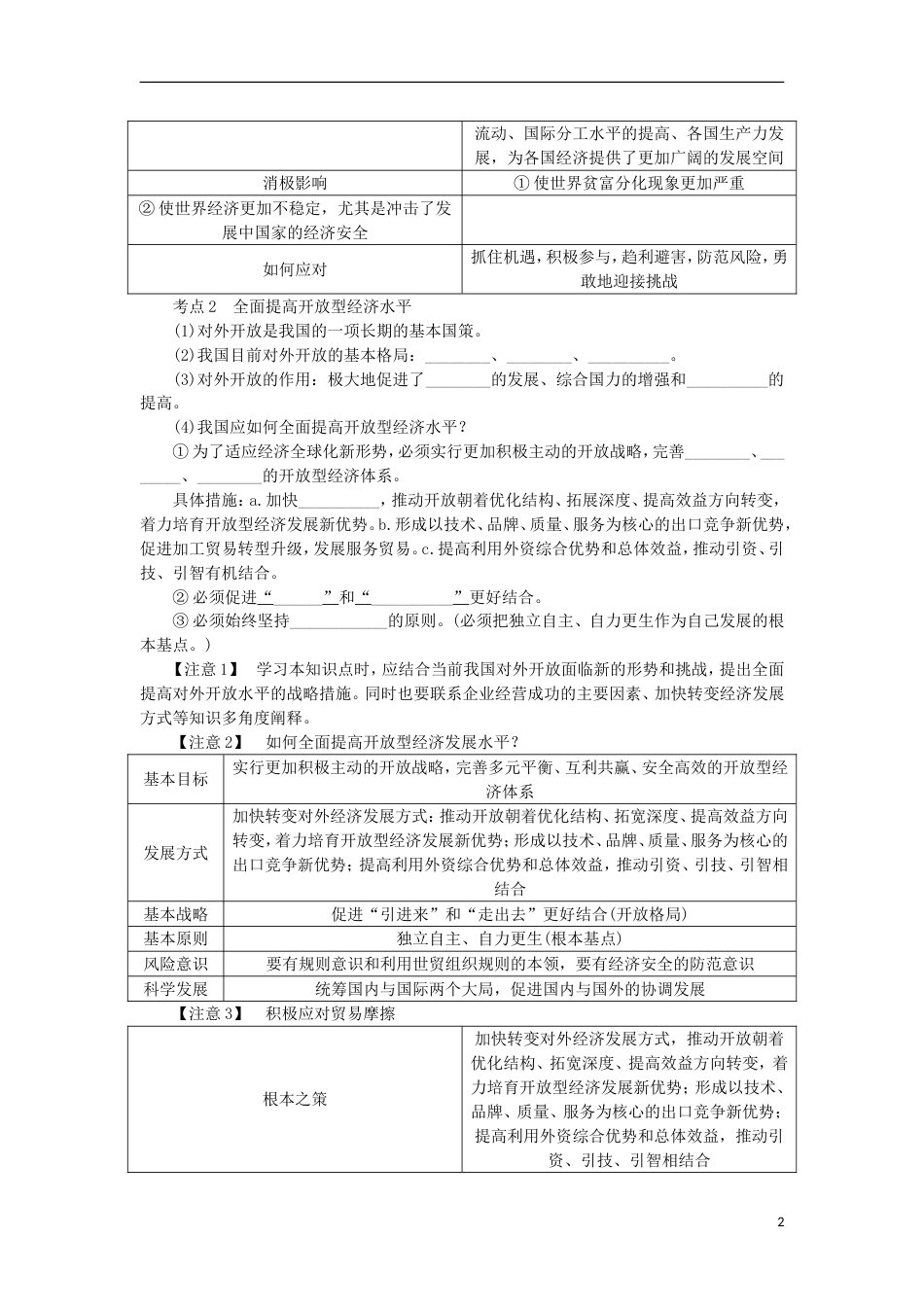 高考政治学业水平测试复习第四单元发展社会主义场经济第十一课经济全球化与对外开放考点梳理新人教必修_第2页