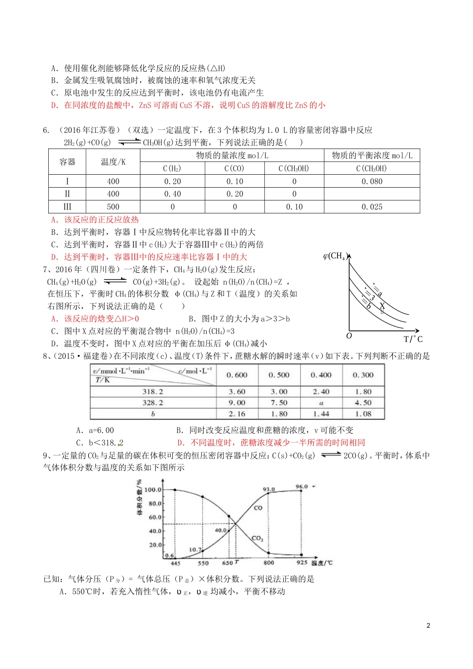 高考化学二轮复习专题测试能量速率与平衡部分_第2页