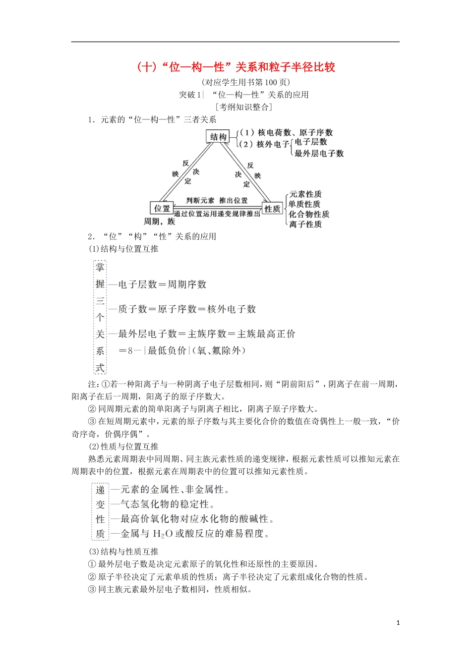 高考化学一轮复习第章物质结构元素周期律专项突破十位构性关系和粒子半径比较学案鲁科_第1页