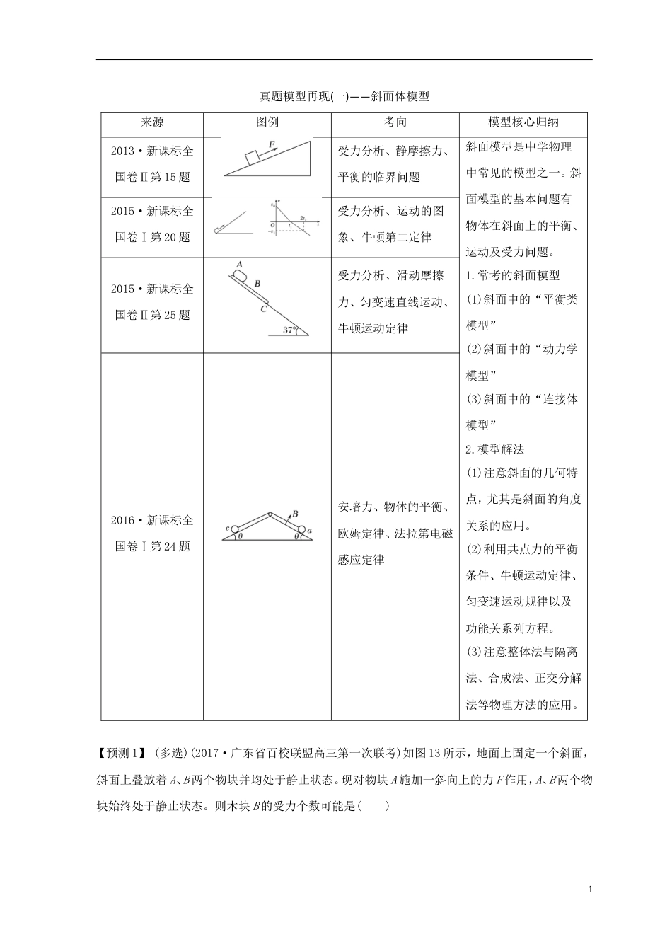 高考物理二轮复习真题模型再现斜面体模型学案_第1页