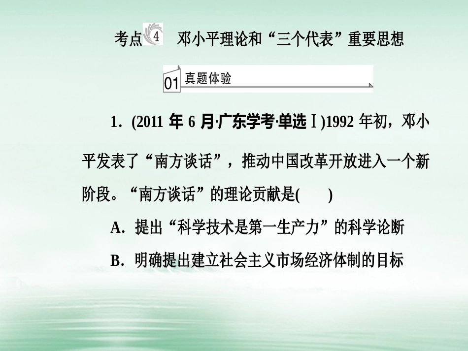 高考历史一轮复习 专题十九 近代中国思想解放的潮流及20世纪以来中国的重大思想理论成果 考点4 邓小平理论和“三个代表”重要思想课件_第2页
