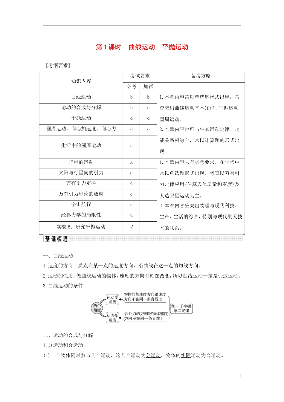 高考物理大一轮复习第四章曲线运动万有引力与航天时曲线运动平抛运动学案_第1页