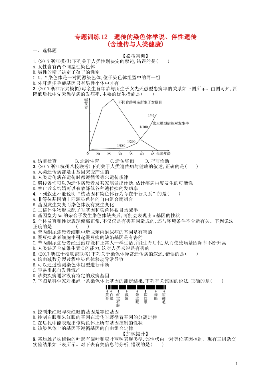 高考生物专题训练染色体学说伴性遗传_第1页