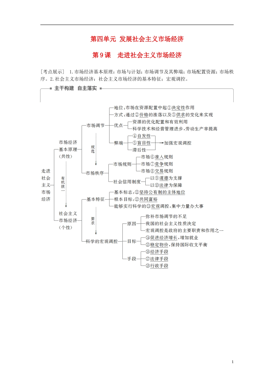 高考政治一轮复习第四单元发展社会主义场经济走进社会主义场经济讲义新人教必修_第1页