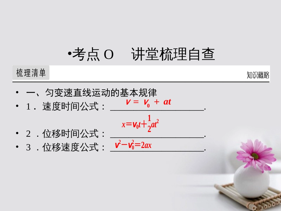 高考物理一轮总复习 专题 直线运动 第讲 匀变速直线运动的规律课件_第2页