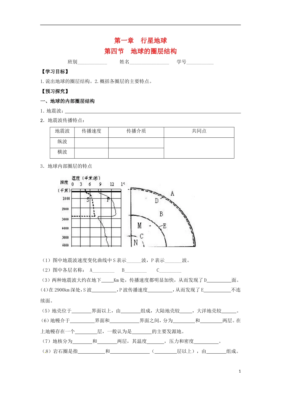 高明高中地理第一章行星地球地球的圈层结构学案新人教必修_第1页