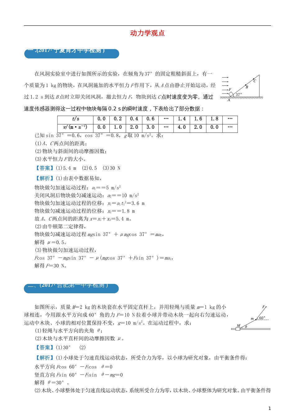 高考物理二轮复习三道题经典专练动力学观点_第1页