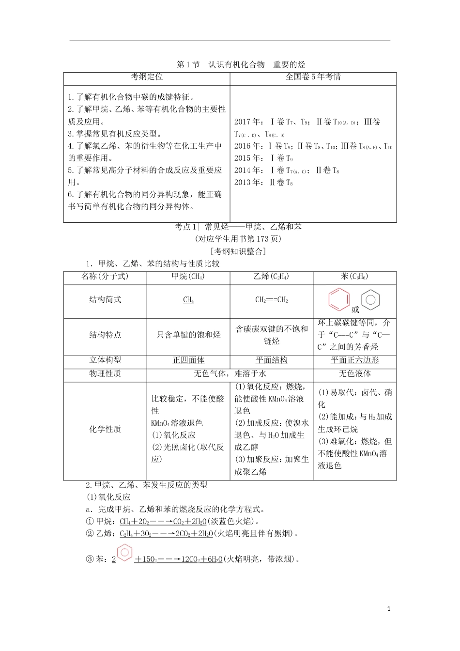 高考化学一轮复习第章重要的有机化合物第节认识有机化合物重要的烃学案鲁科_第1页