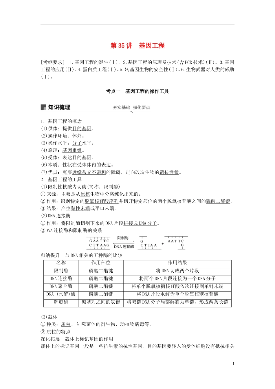 高考生物一轮复习第十单元现代生物科技专题第讲基因工程备考一体学案苏教_第1页