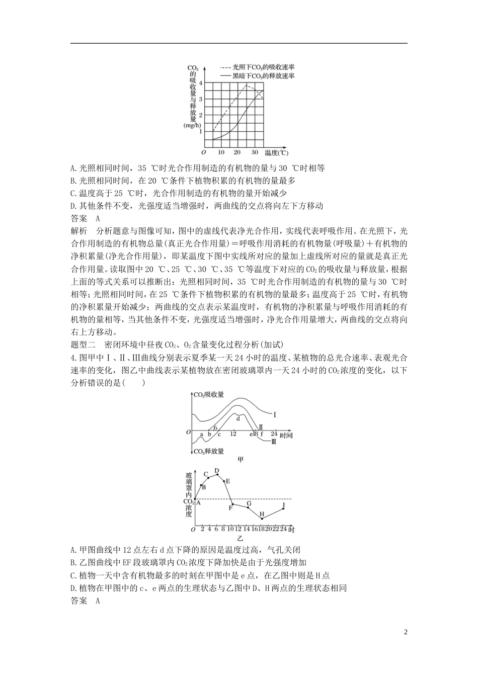 高考生物一轮总复习第二单元细胞的代谢热点题型突破一光用与细胞呼吸的综合应用学案_第2页
