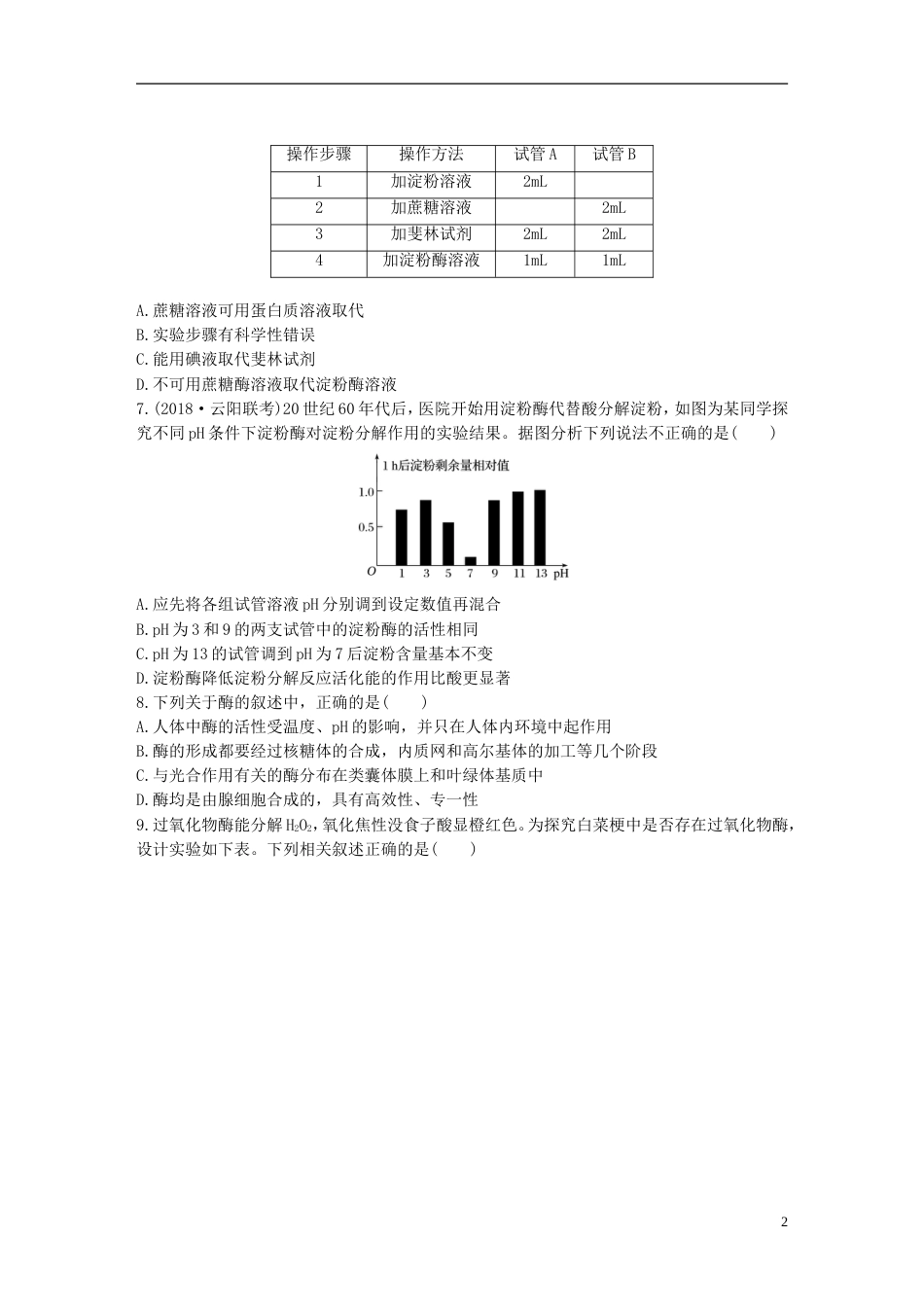 高考生物一轮复习热点针对练第练准确解答酶的相关实验题北师大_第2页