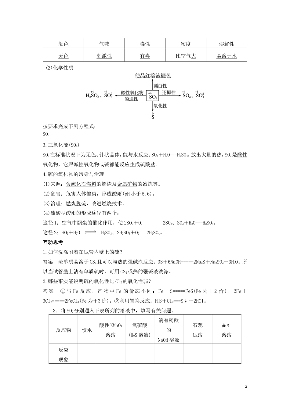 高考化学硫及其化合物复习讲义新人教版必修1_第2页