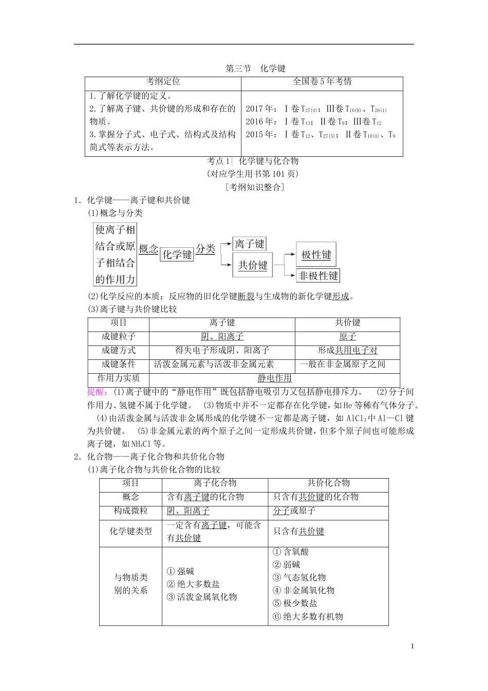 高考化学一轮复习第章物质结构元素周期律第节化学键学案_第1页