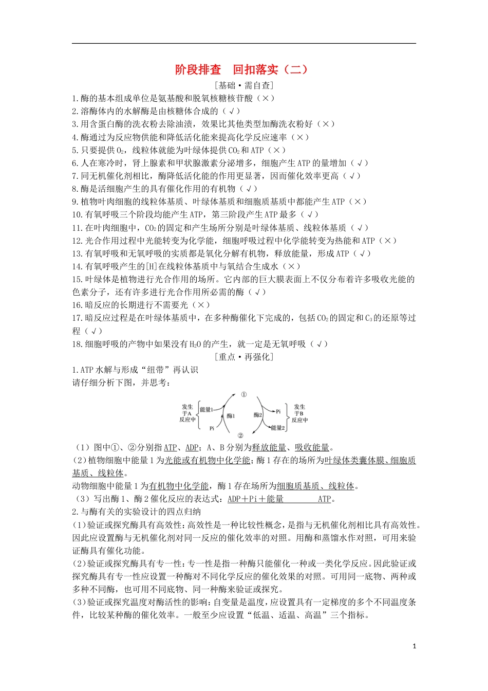 高考生物一轮复习第二单元细胞的自我保障阶段排查回扣落实二创新备考学案中图_第1页