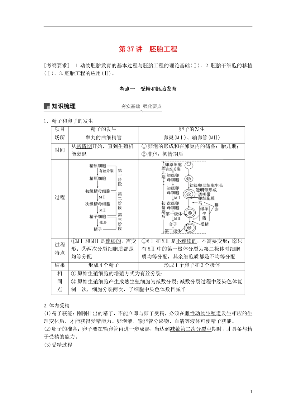 高考生物一轮复习第十单元现代生物科技专题第讲胚胎工程备考一体学案苏教_第1页