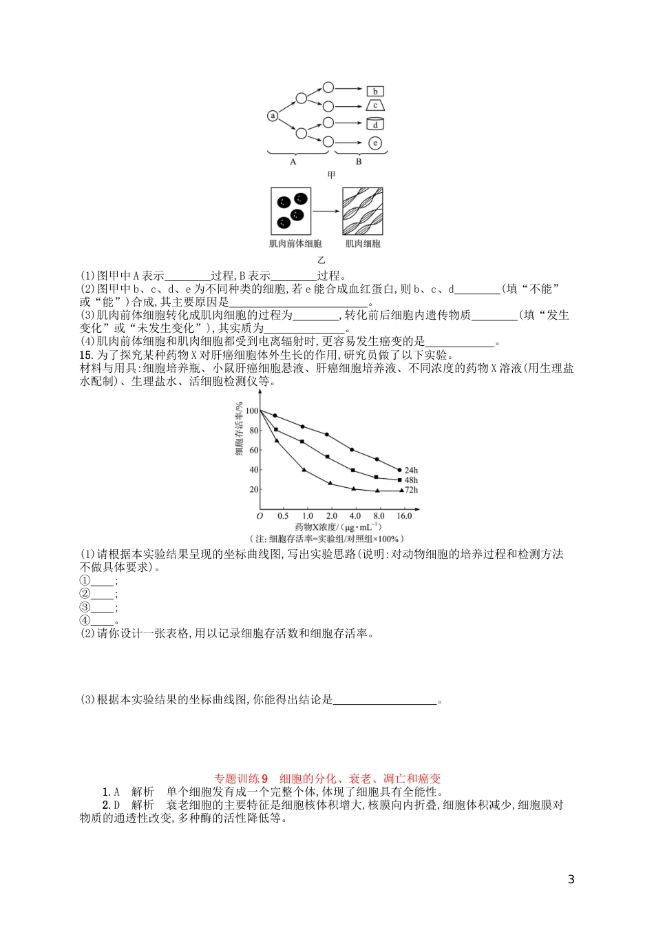 高考生物专题训练细胞的分化衰老凋亡和癌变_第3页