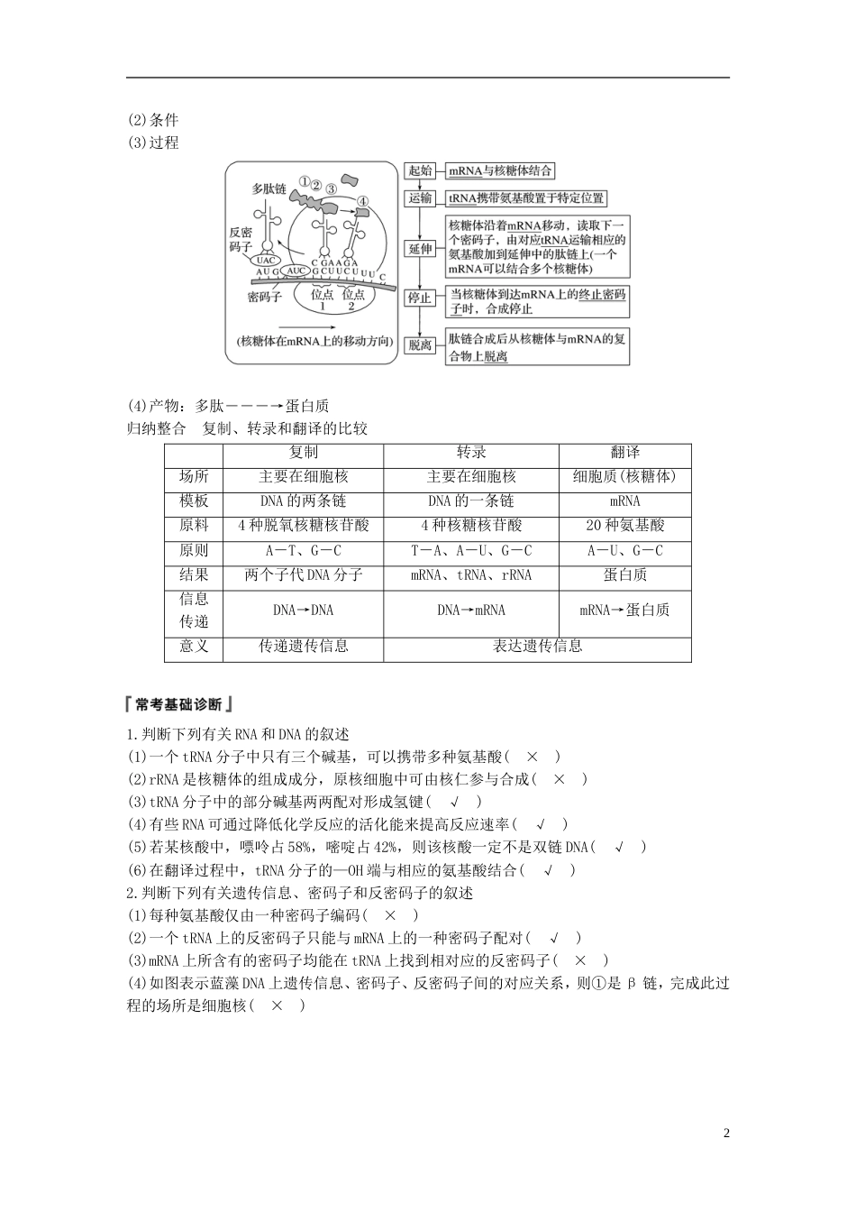 高考生物一轮复习第六单元遗传的分子基础第讲基因控制蛋白质的合成备考一体学案苏教_第2页