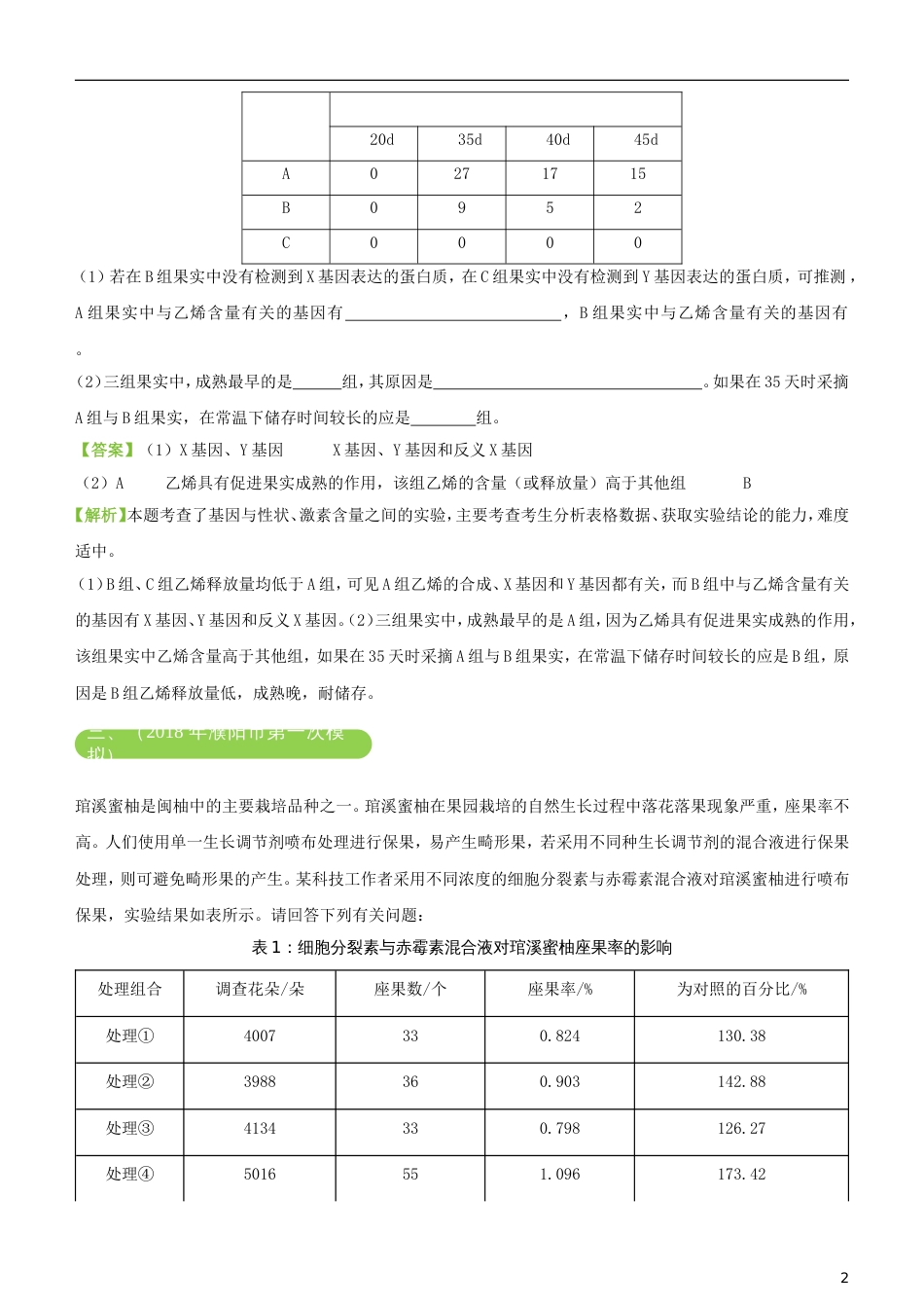 高考生物二轮复习三道题经典专练植物的激素调节_第2页