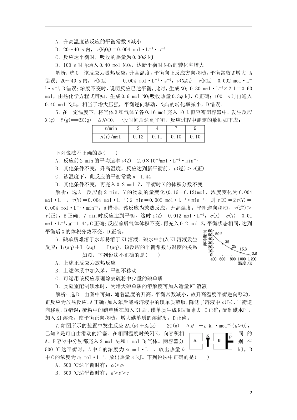 高考化学二轮复习第七章化学反应速率和化学平衡化学平衡常数化学反应进行的方向跟踪检测_第2页