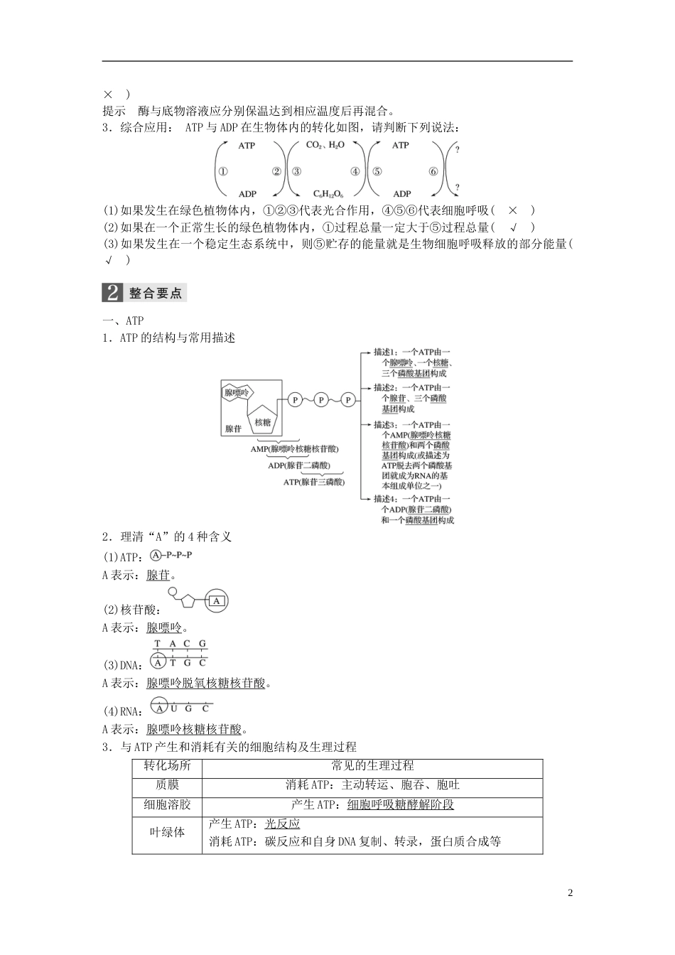 高考生物二轮专题复习专题二ATP酶与物质运输考点ATP与酶讲练新人教_第2页