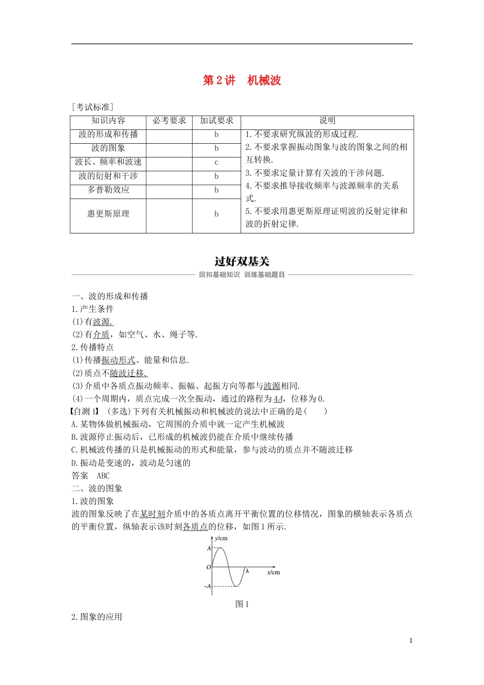 高考物理大一轮复习第十章机械振动机械波第讲机械波学案_第1页