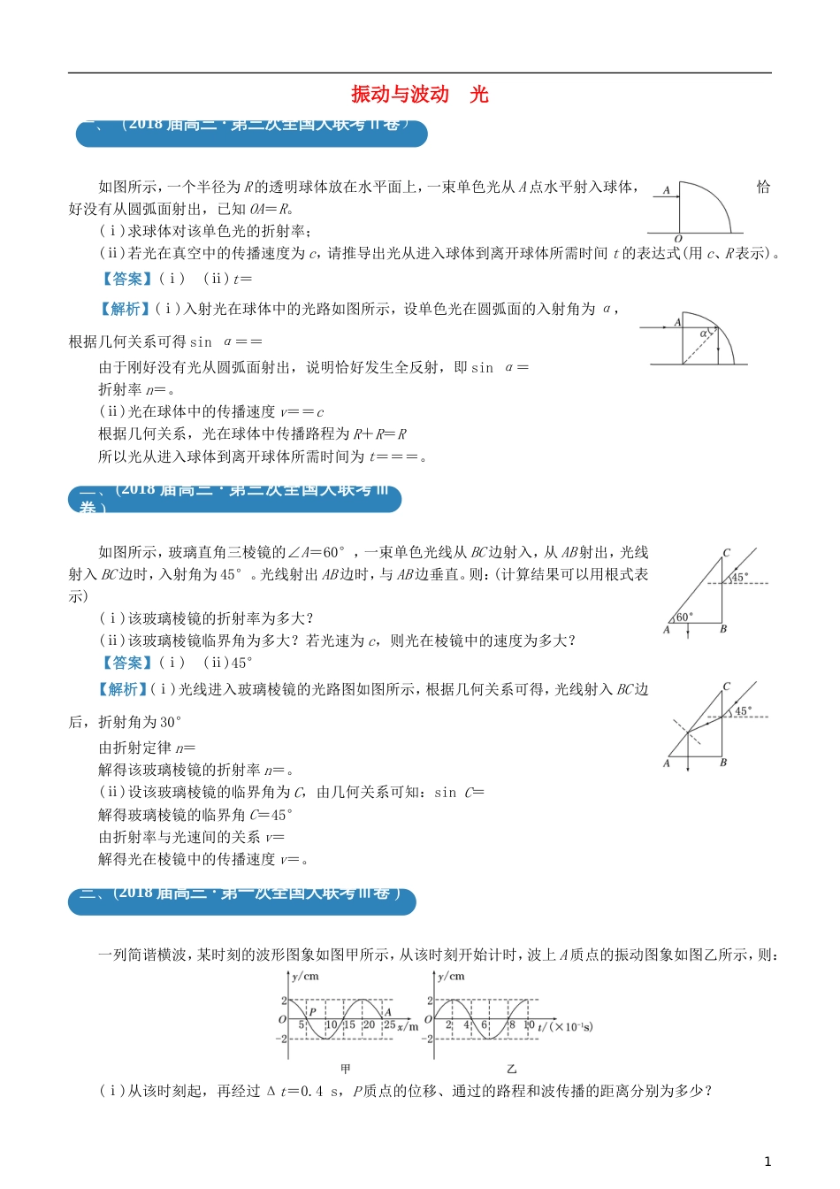 高考物理二轮复习三道题经典专练振动与波动光_第1页